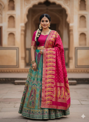 💖 Regal Splendor: The Rani Pink & Multi-Tone Brocade Lehenga Set
