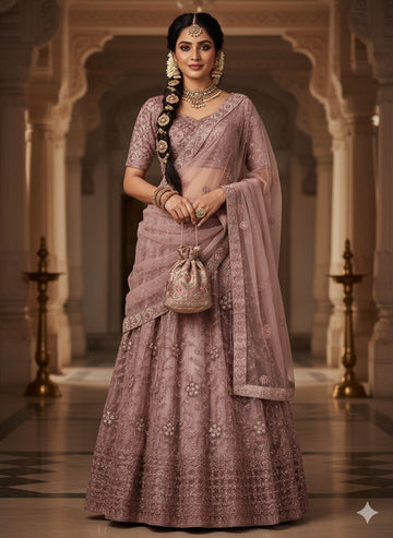 🌹 Vintage Rose Romance: The Heavy Embroidered Mauve Lehenga Set