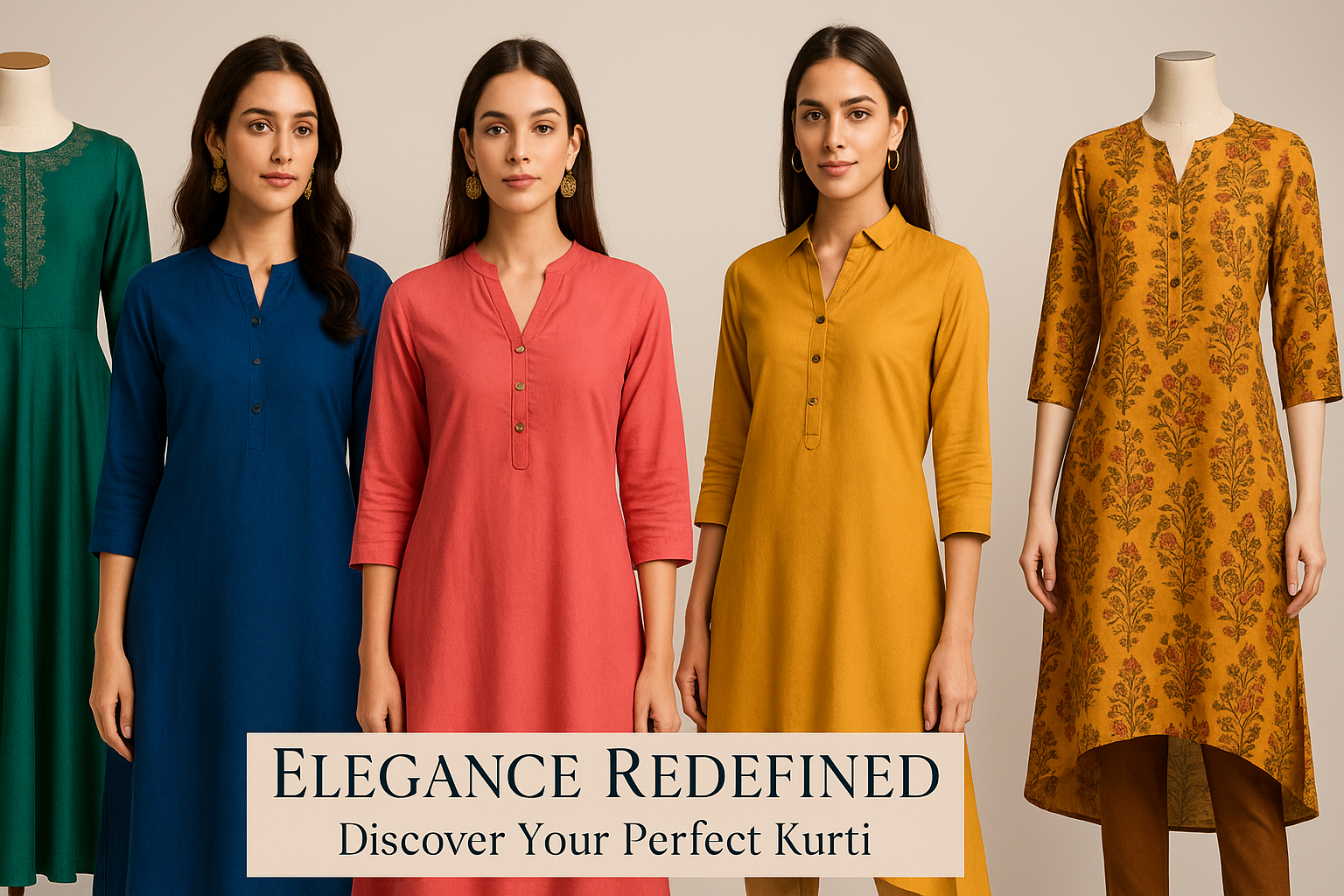 genrate banner with different types of kurthi with tag lkine