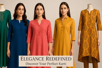 genrate banner with different types of kurthi with tag lkine