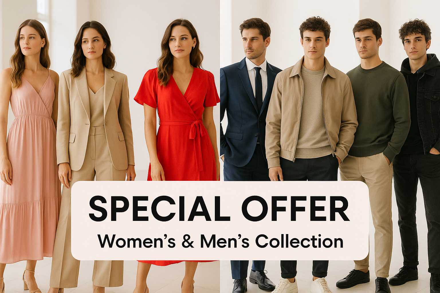 some offer banner about womens and mens collection 
